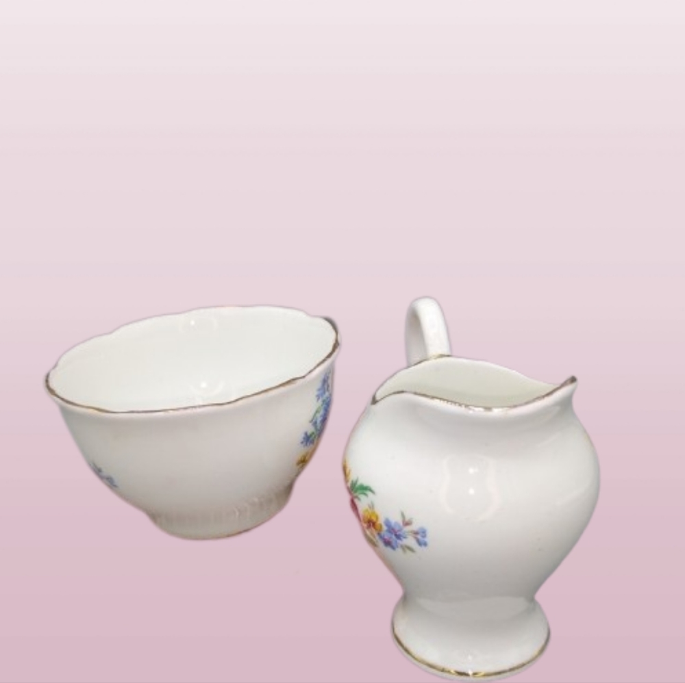 Royal Stuart Spencer Stevenson Bone China Demitasse Floral Sugar Creamer Vintage - Picture 2 of 12